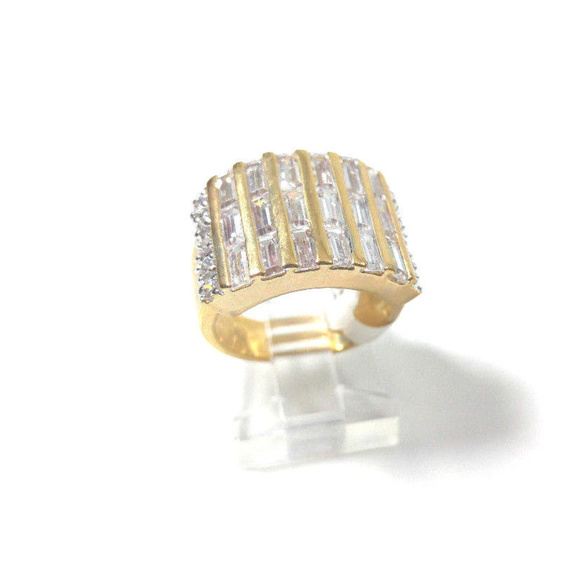 Gold CZ Baguettes Cocktail Dinner Ring 50M… - Picture 1 of 8